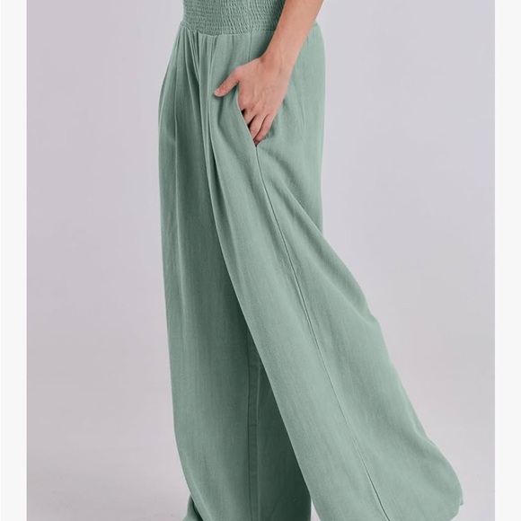 ANRABESS Women’s Linen Palazzo Wide-Leg Summer Boho Lounge Pants - Teal - Picture 12 of 12